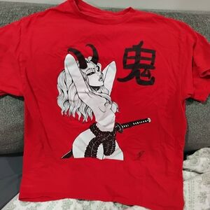 Tyler Deberry Design Bold Graphic Threadless Red Demon girl Red T Shirt